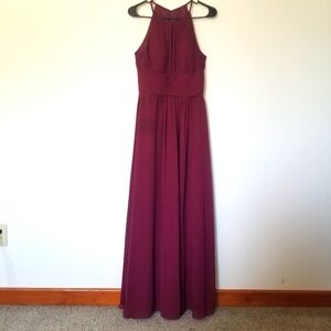 Azazie Bonnie A6 burgundy lined halter bridesmaid dress